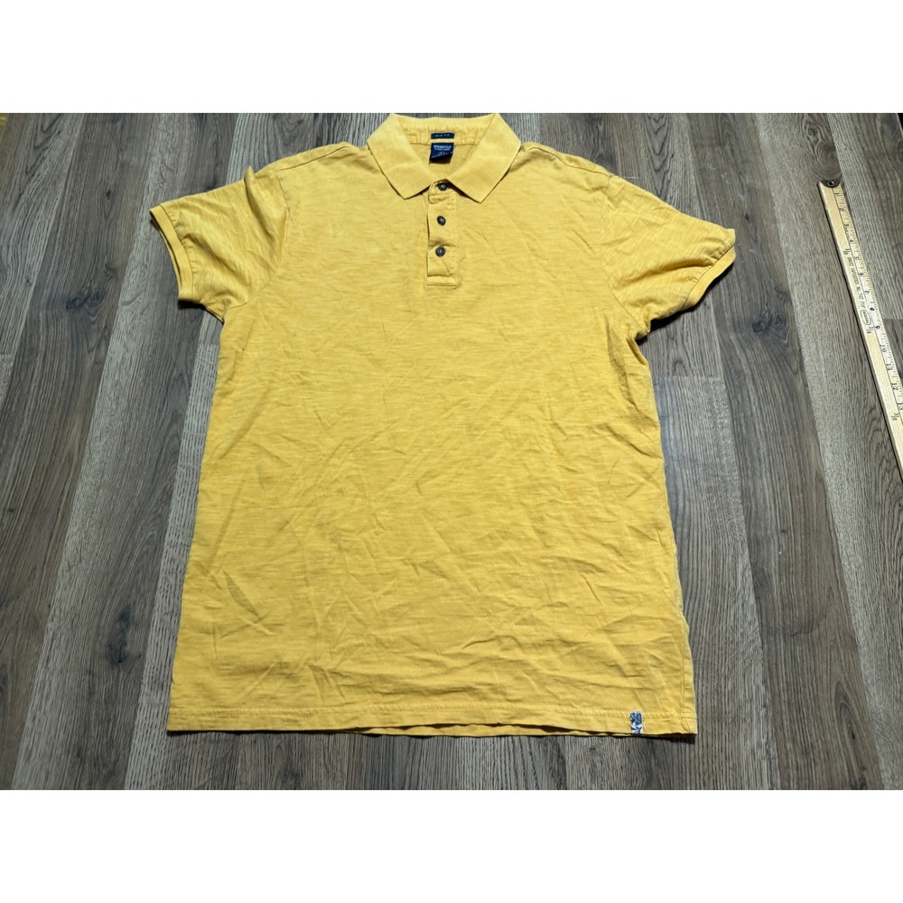 Springfield Polo Mens Size L Yellow Shirt Slim Fit Slub Knit Short Sleeve Cotton